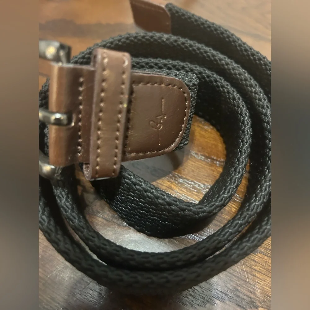 Boston Scott Golf Mens Belt Size 36 Brown Leather and Canvas Silver Tone Buckle